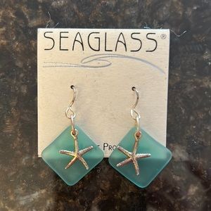 Recycled sea glass and silver earrings